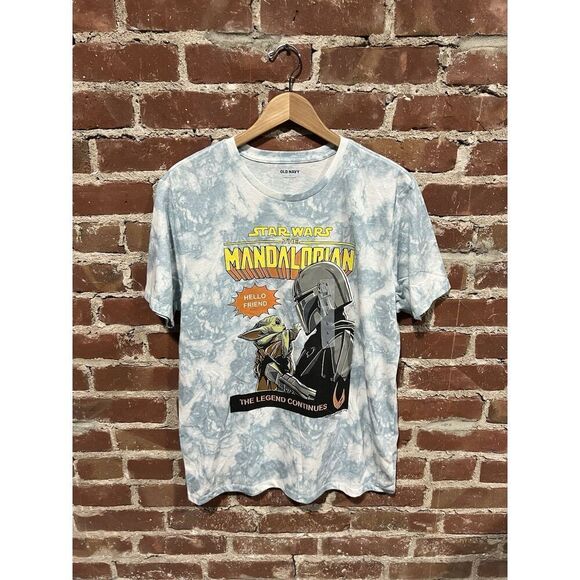 Old Navy x Mandalorian Mens Blue Tie Dye T-shirt Size Large NWT - Picture 1 of 3